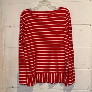 Talbots Peplum top red white striped long sleeve pullover